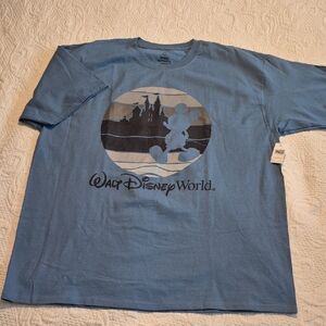 Walt Disney World men's XXL mid shade blue short sleeve shirt NWT